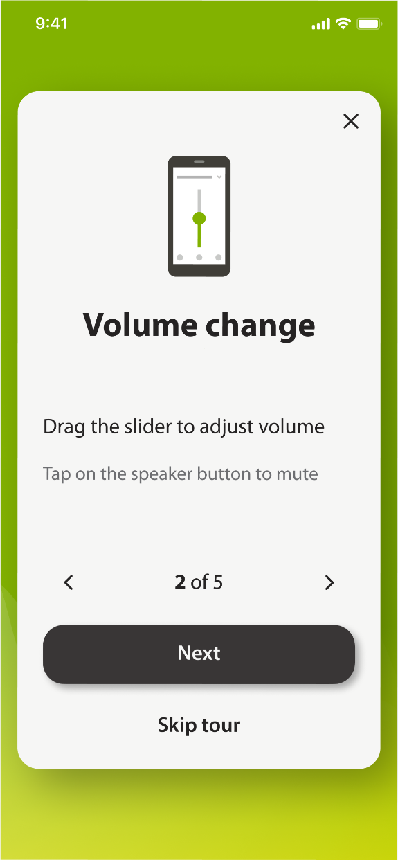 Onboarding card two: changing the volume of both aids.