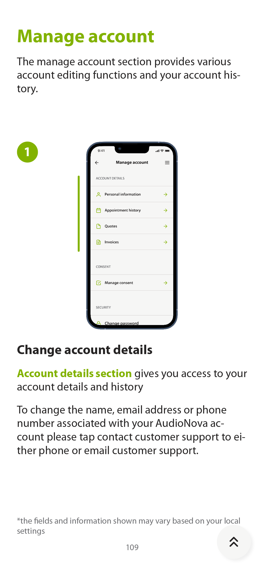 User guide — change account details