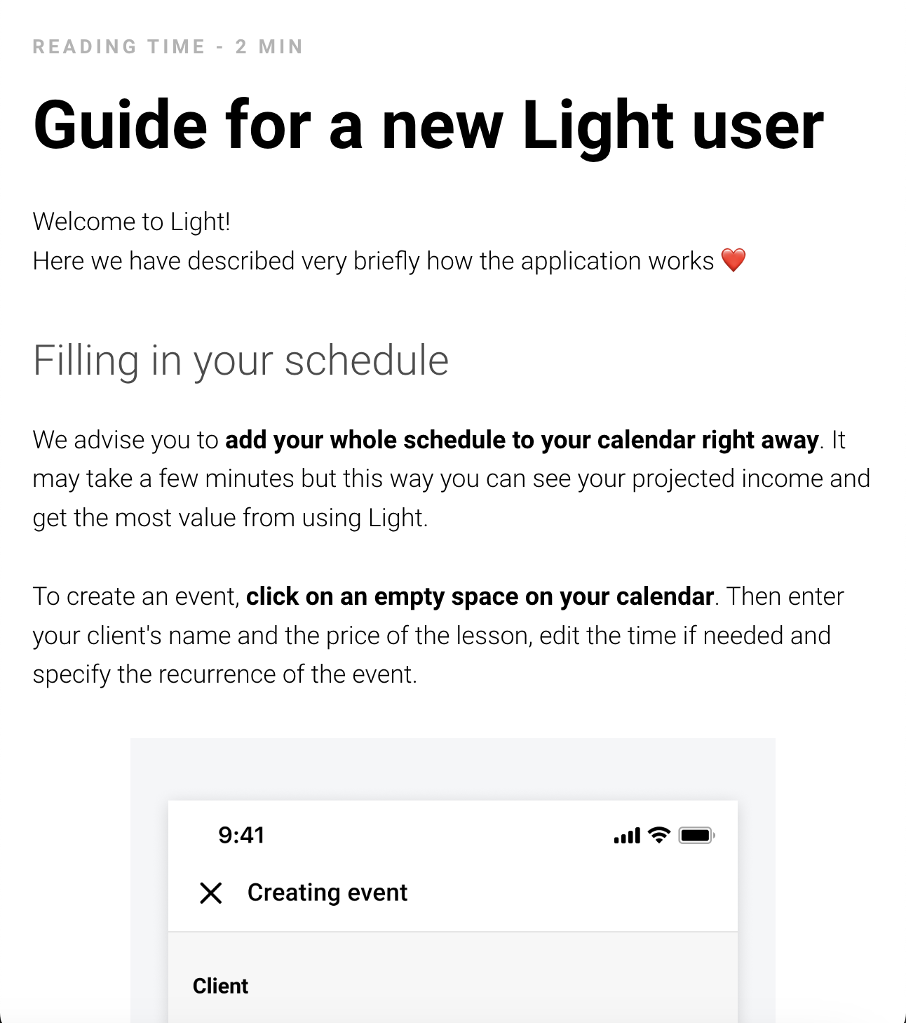 Web guide: Guide for a new Light user